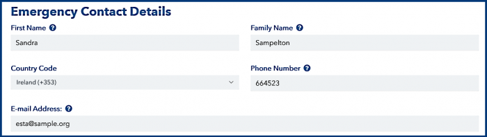 Emergency Contact Details in the ESTA application